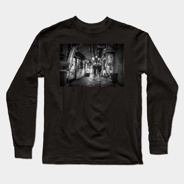 Black and White Tokyo bar alley monochrome Long Sleeve T-Shirt by TokyoLuv